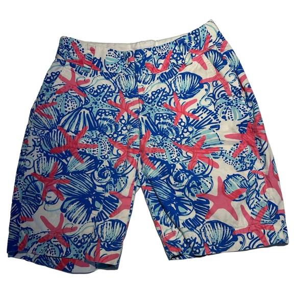 Lilly Pulitzer shorts.  Size 0   Red starfish on blue and white background. - Picture 5 of 11